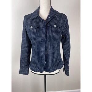Charter Club Blue and White Polka Dot Cotton Blazer Jacket Size Small